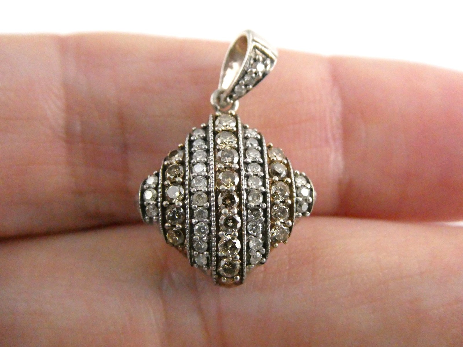JS India Sterling Silver Lab Created Yellow White Diamond Pendant 925 2g 7/8 In