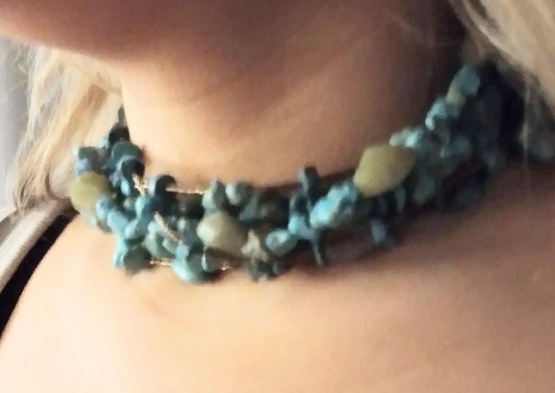 Vintage ? Native American ?Stone Bead Choker 6Row Necklace Turquoise Nuggets 925