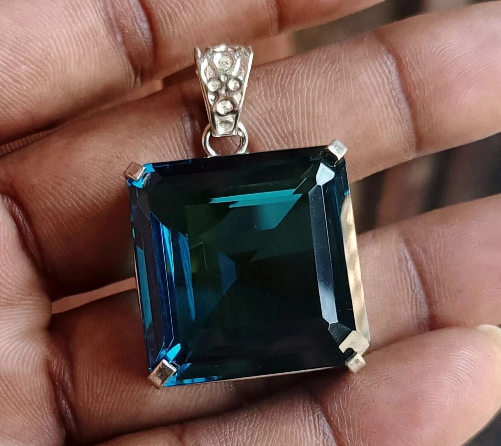 95 Ct Certified London Blue Topaz 925 Solid Silver Pendant Natural AA+ Gemstone
