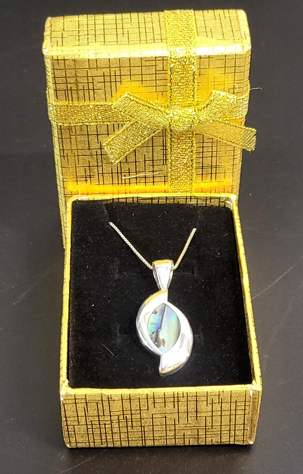 Abalone Asymmetrical VTG Pendant On Nice Italian Sterling Silver 18′ Box Chain