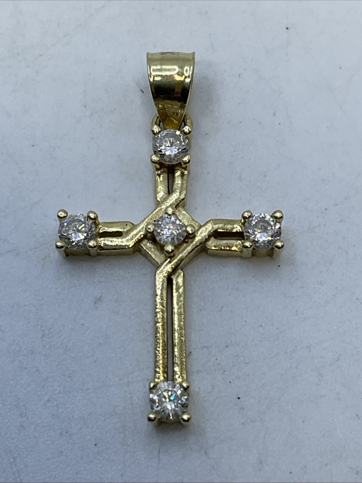 CROSS Charm Pendant (30mm x 17mm) Solid 13K Yellow Gold White CZ HANDMADE 2gr.