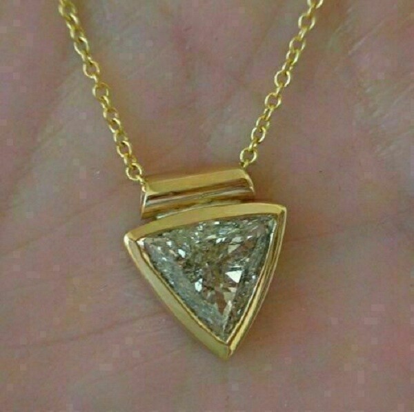 2Ct Trillion Cut Diamond Solitaire Pendant 14K Yellow Gold Over 18” Free Chain