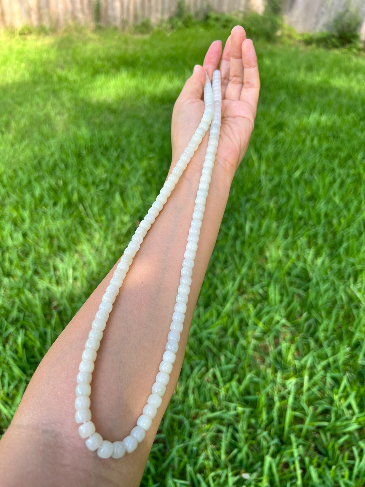Creamy Genuine 100% Natural Nephrite Jade 7.8x6mm Bead 25.5″ Necklace B01 3