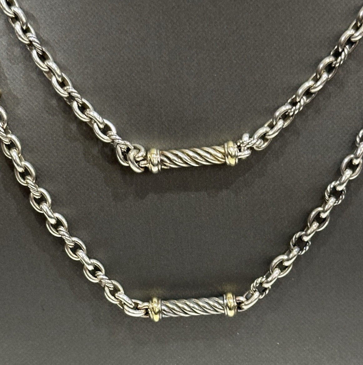 RARE DAVID YURMAN 925/18K BARRELL STATION TWISTED CABLE NECKLACE 34″ LONG