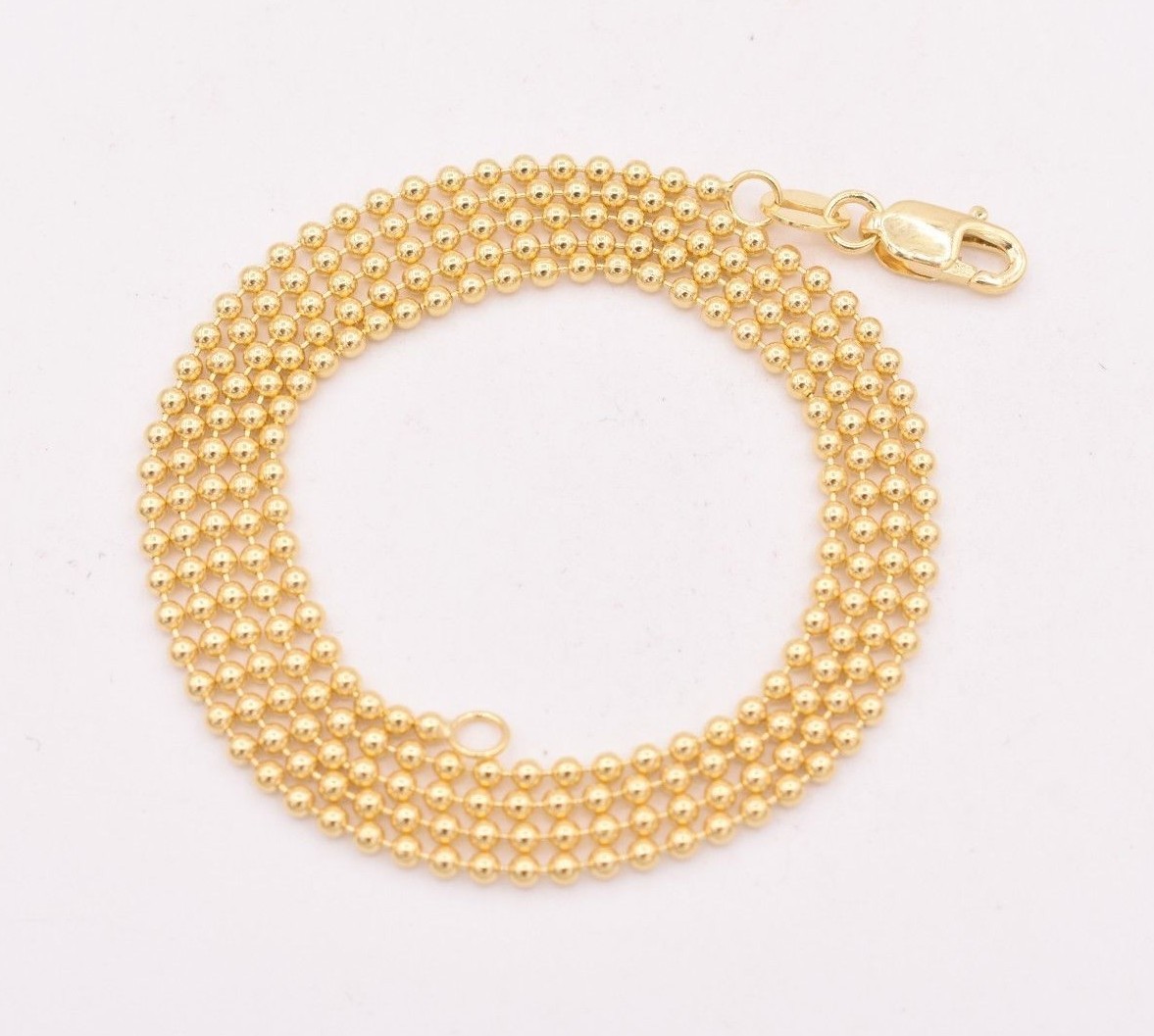 1.5mm Round All Shiny Plain Bead Ball Chain Necklace Real Solid 14K Yellow Gold