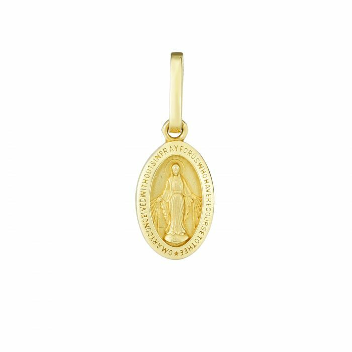 7/8″ Satin Miraculous Religious Medal Pendant Real 14K Yellow Gold 0.9g