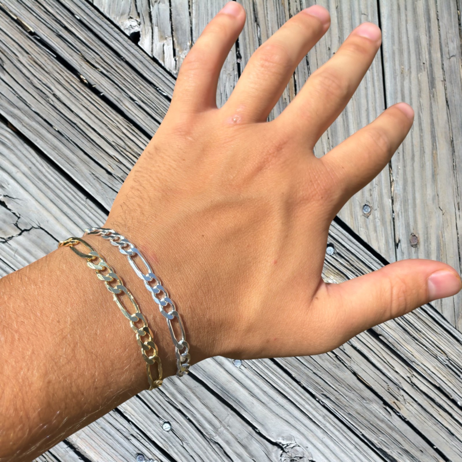 6mm Figaro Bracelet Link – Real Solid 925 Sterling Silver Or 14k Gold Vermeil