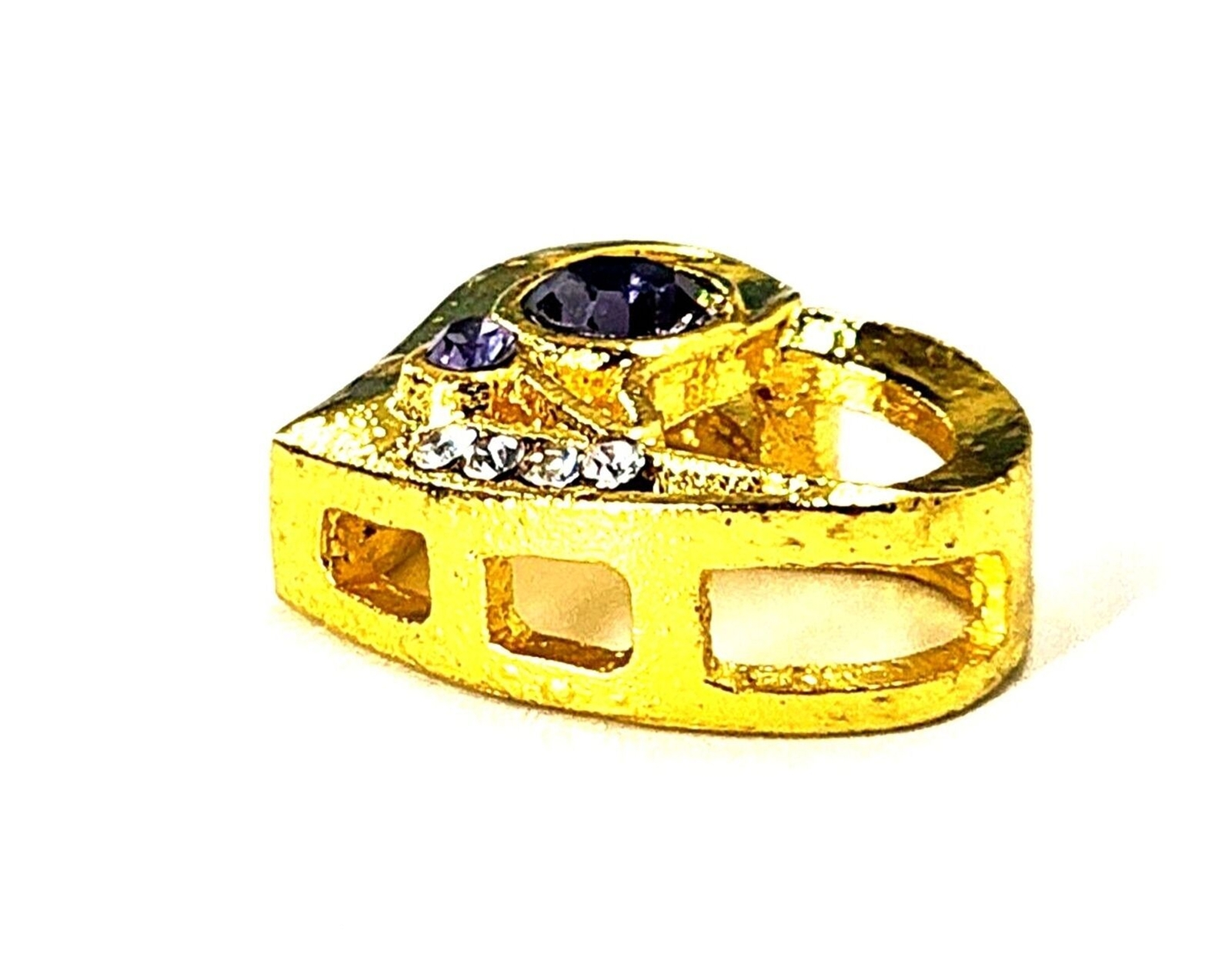Gold Heart Pendant, 18K Yellow Gold on Silver, Amethyst Stones & Pave Crystals
