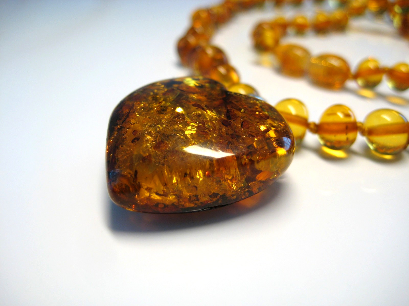 Genuine Cognac Amber Baltic Amber Necklace/Pendant Massive Heart 21 in 16 g. !!!