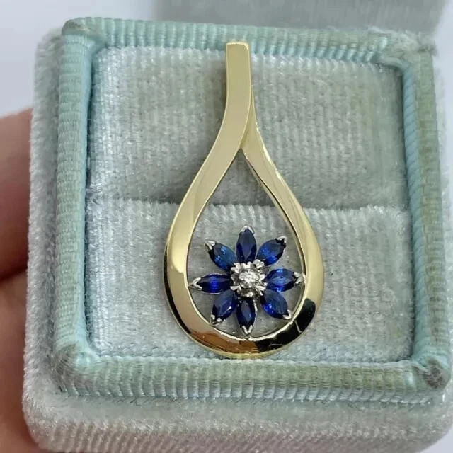 1.50Ct Marquise Cut Lab Created Sapphire Flower Pendant 14K Two-Tone Gold Plated