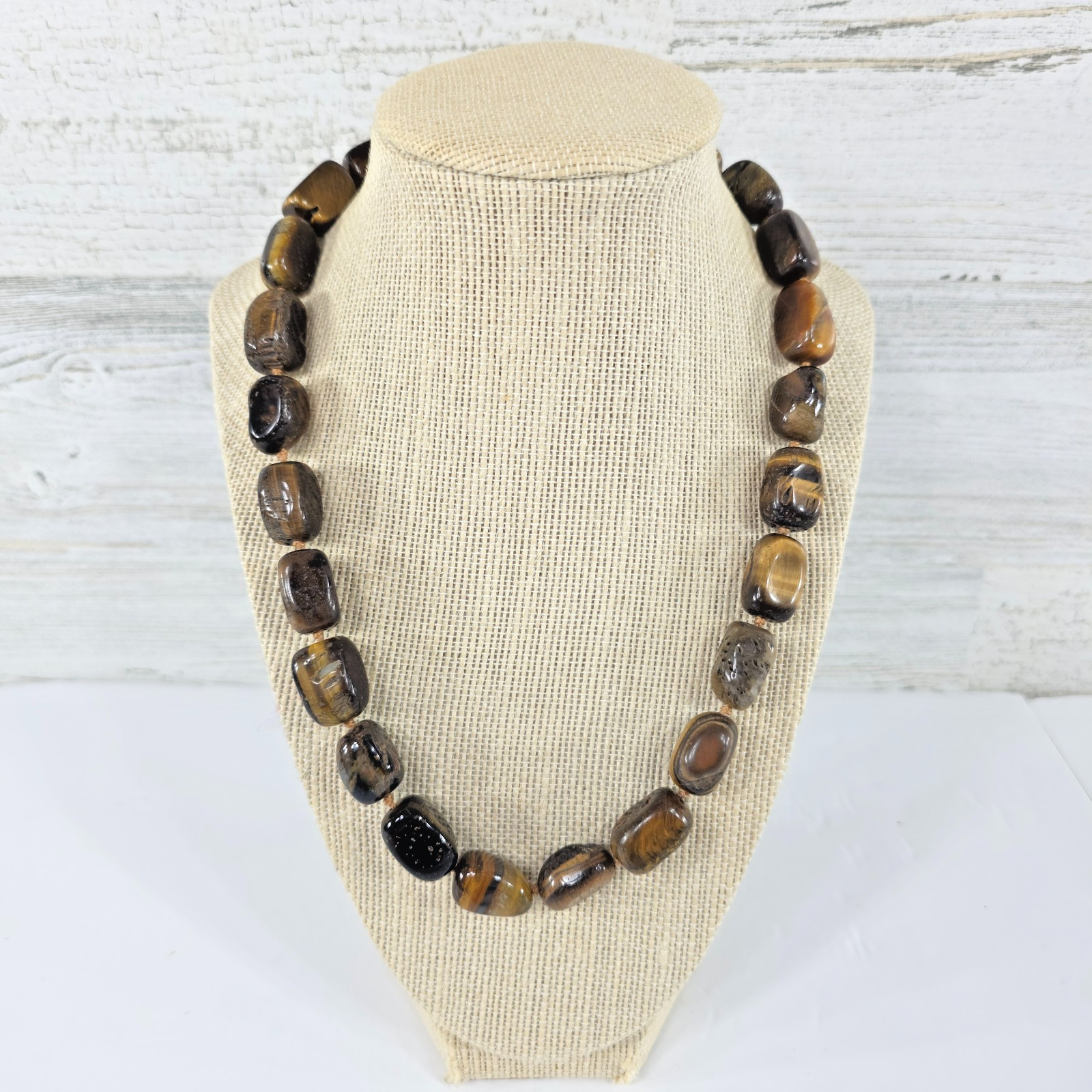 TIGER’S EYE NATURAL GEMSTONE NECKLACE WITH STERLING SILVER .925 20 in 110gr …