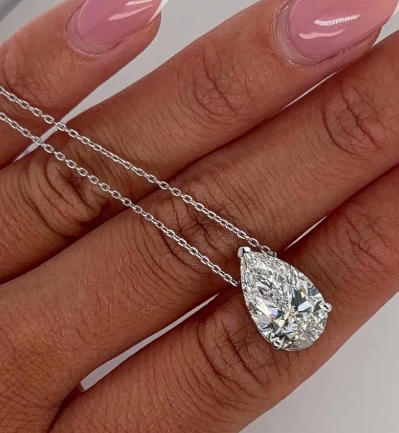 IGI Pear-Cut 5.00Ct EF/VS1 Lab Grown Diamond Necklace& Pendant 14k White Gold