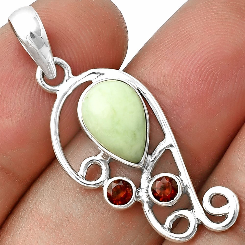 Natural Serpentine & Garnet 925 Sterling Silver Pendant Jewelry P-1039