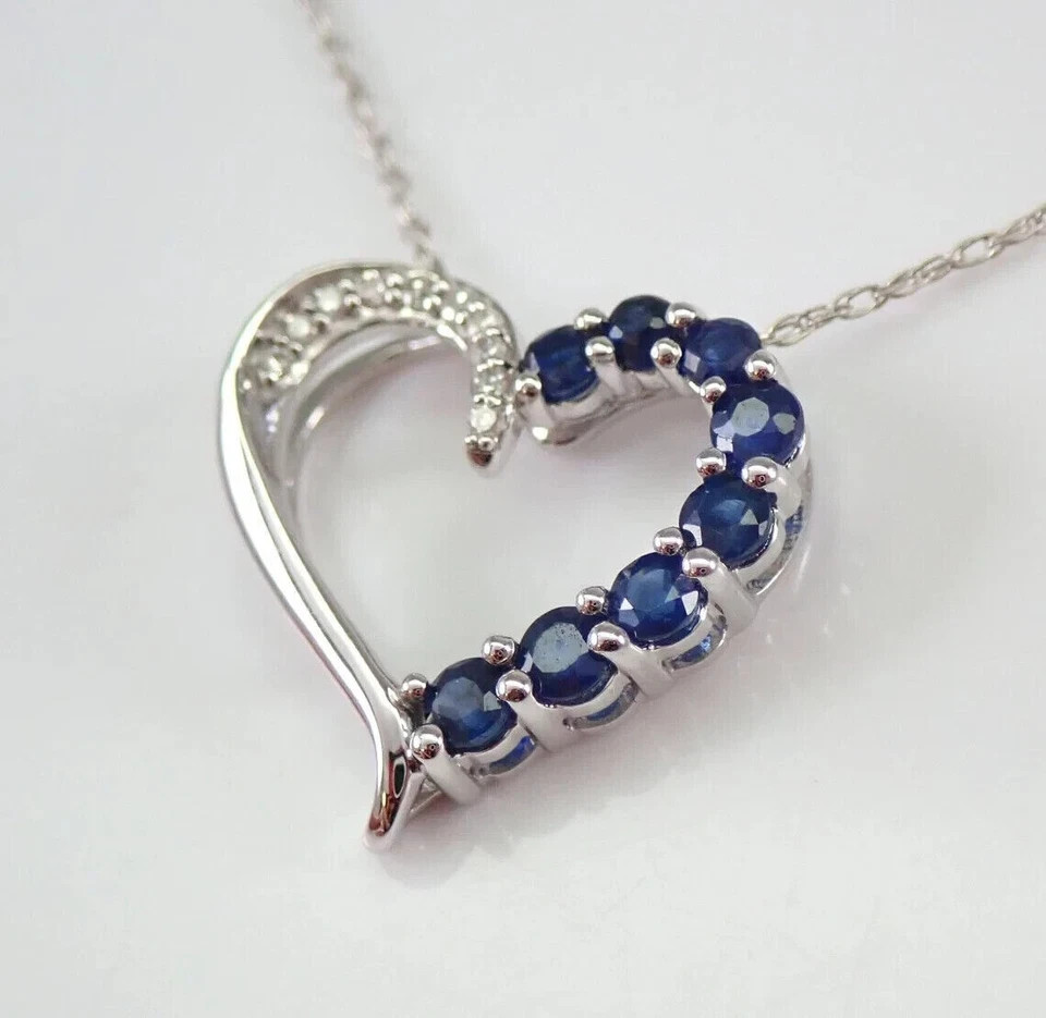 0.20Ct Round Lab-Created Sapphire Heart Pendant 14K White Gold Plated 18″ Chain