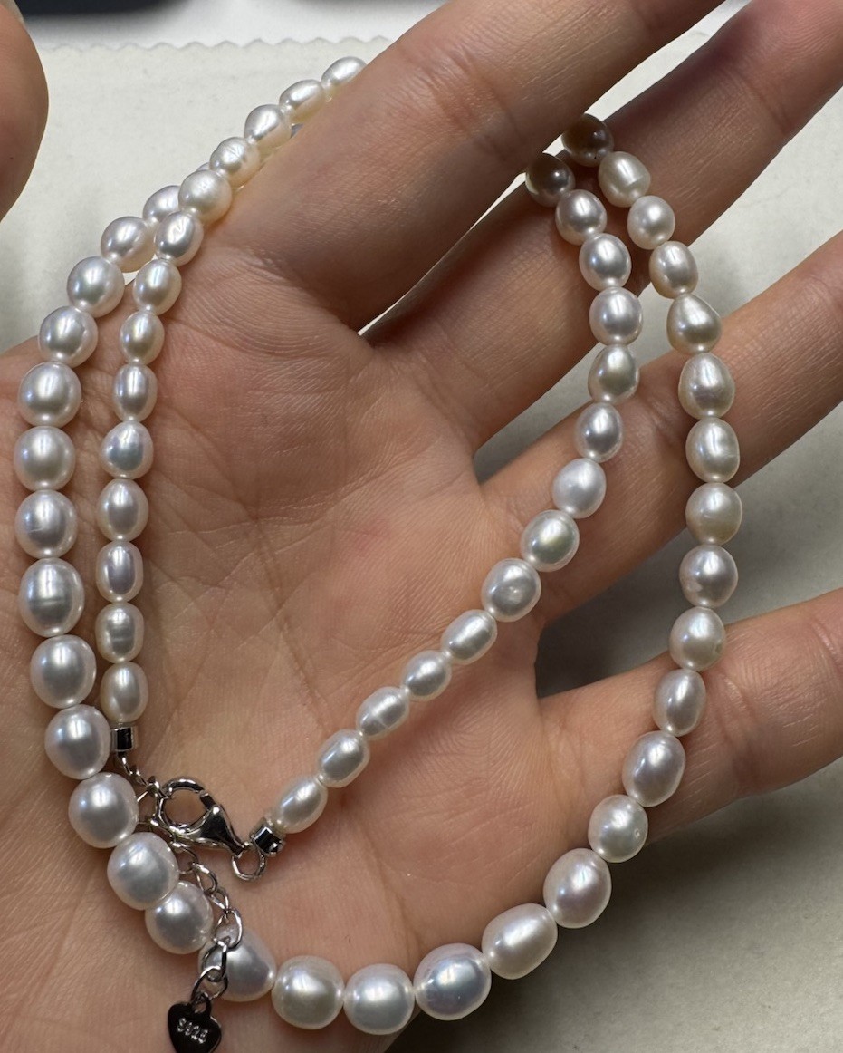 16-17 inches 4-5.5mm freshwater white pearl necklace 925 sterling silver new