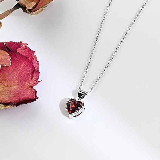 Sterling Silver Heart Necklace Red Green Blue Aquamarine Pendant Necklace for Wo