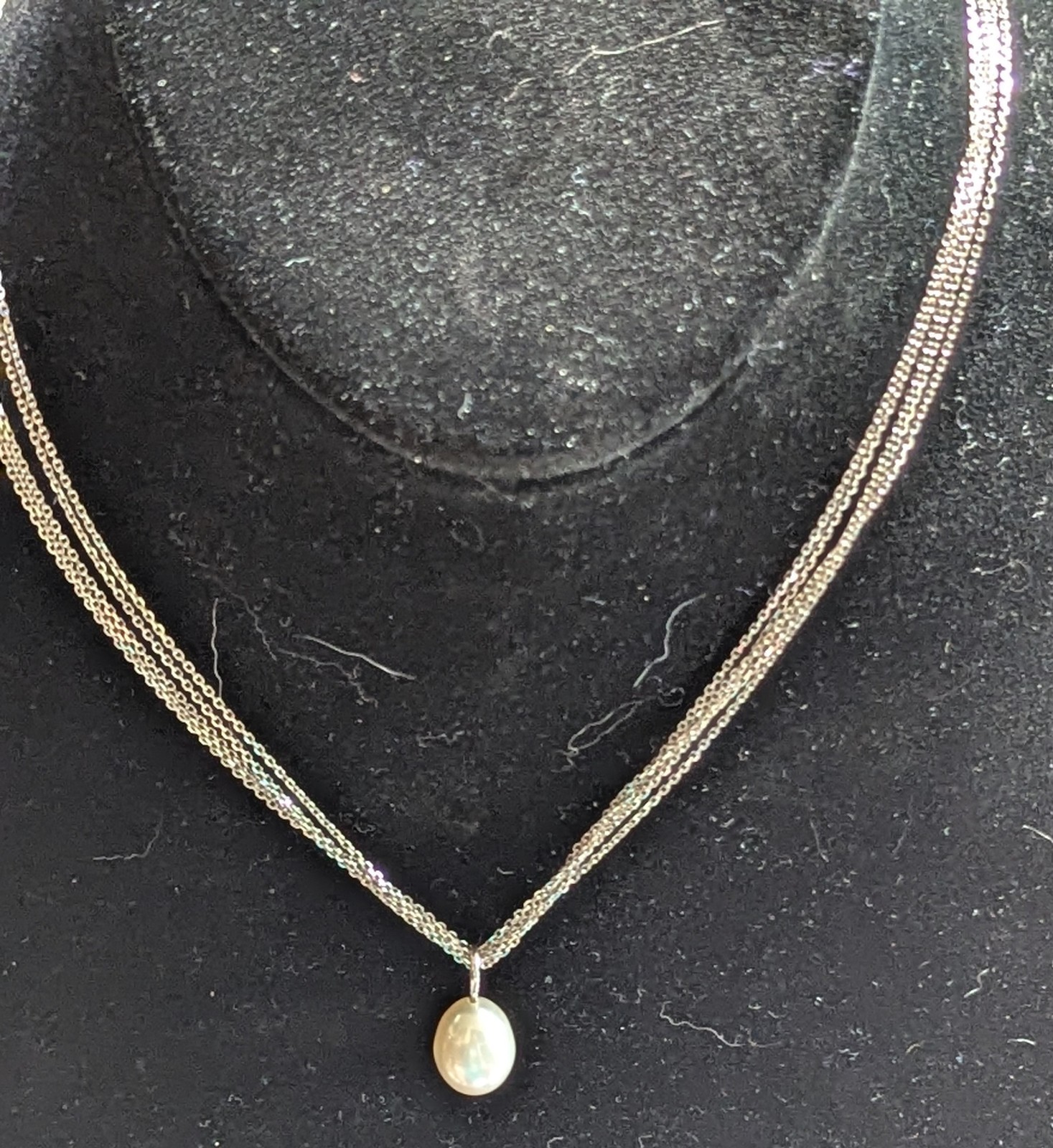 Multiple Sterling Silver Strands Pearl Bead Necklace