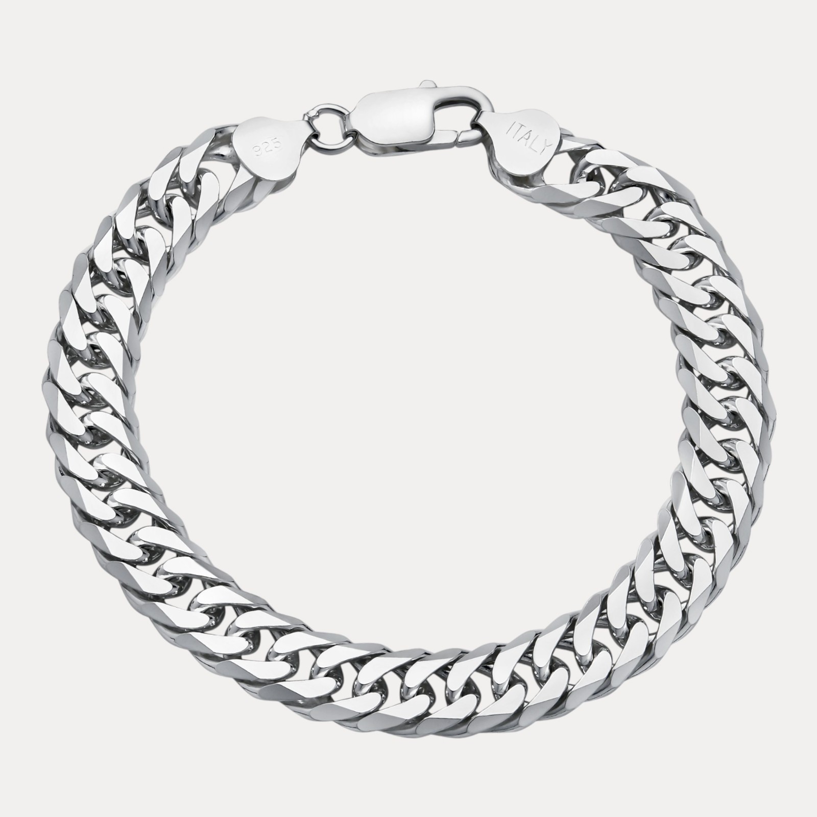 10mm Double Curb Link Bracelet – Real Solid 925 Sterling Silver MADE IN ITALY