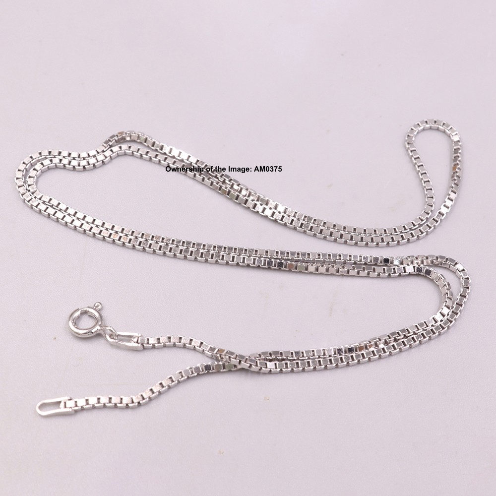 Real S925 Sterling Silver Chain Women 1.6mm Box Link Necklace 19.7inch