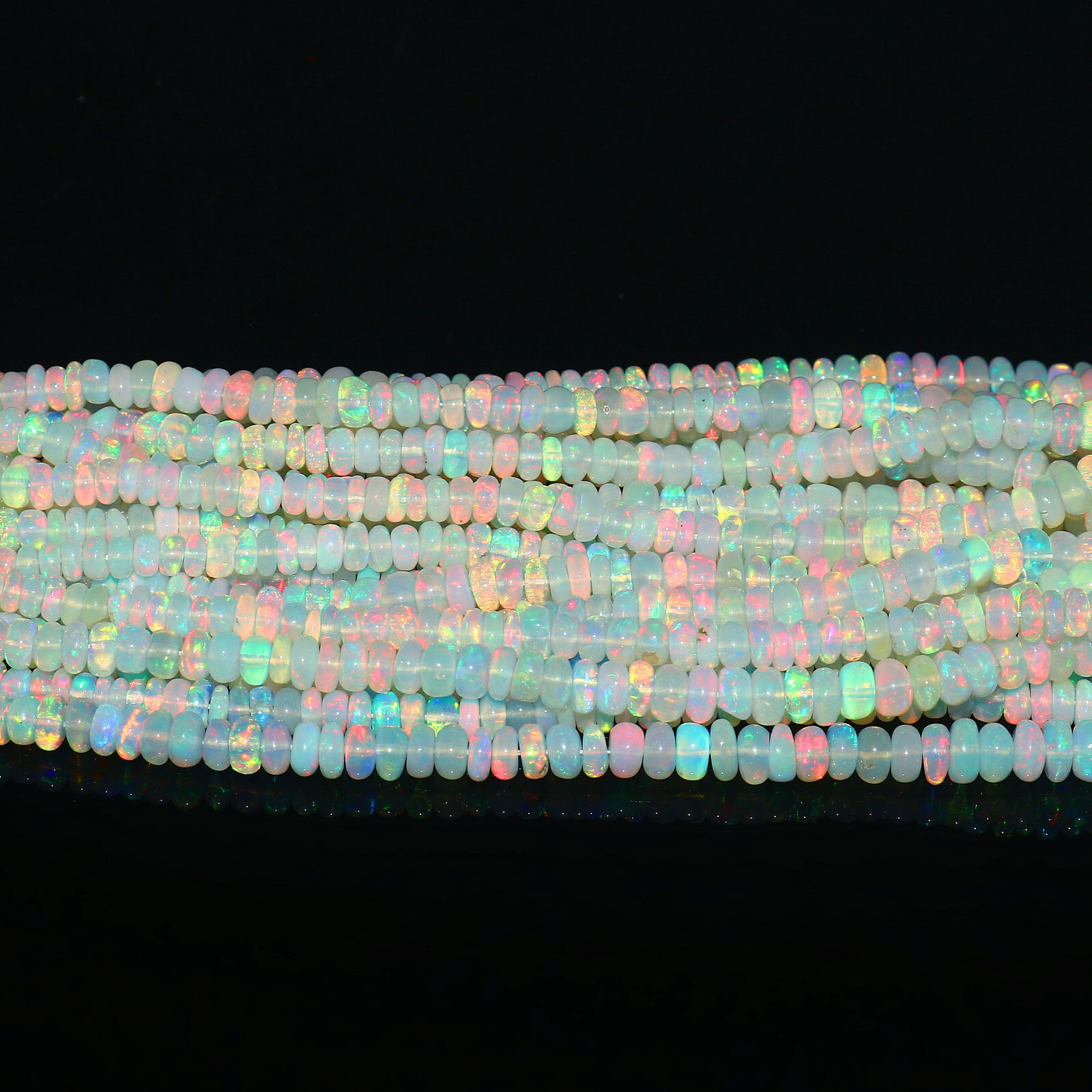 Natural Ethiopian Fire Opal Rondelle Beaded Gemstone 2 Strand Necklace 16 Inches