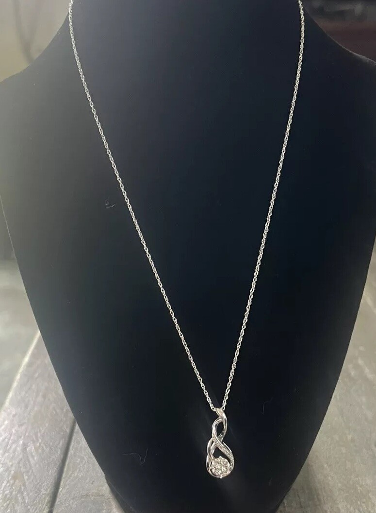 NC Sterling Silver Necklace Twist Pendant W/ Diamonds In The Center