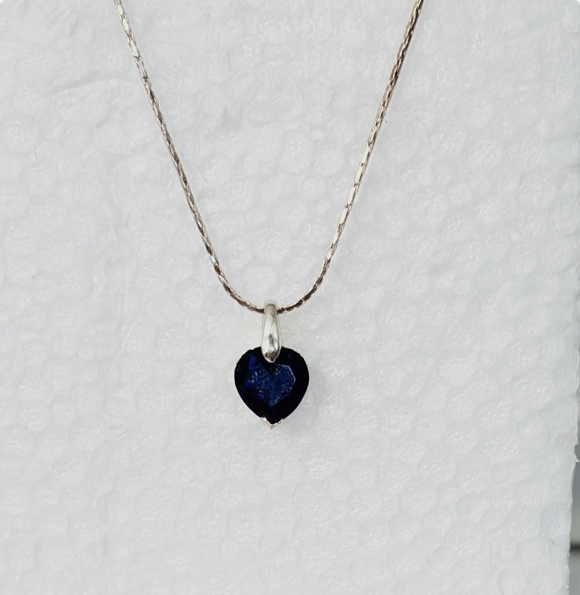 925 Sterling Silver Deep Blue Heart Stone Pendant On 17” Chain September Bday