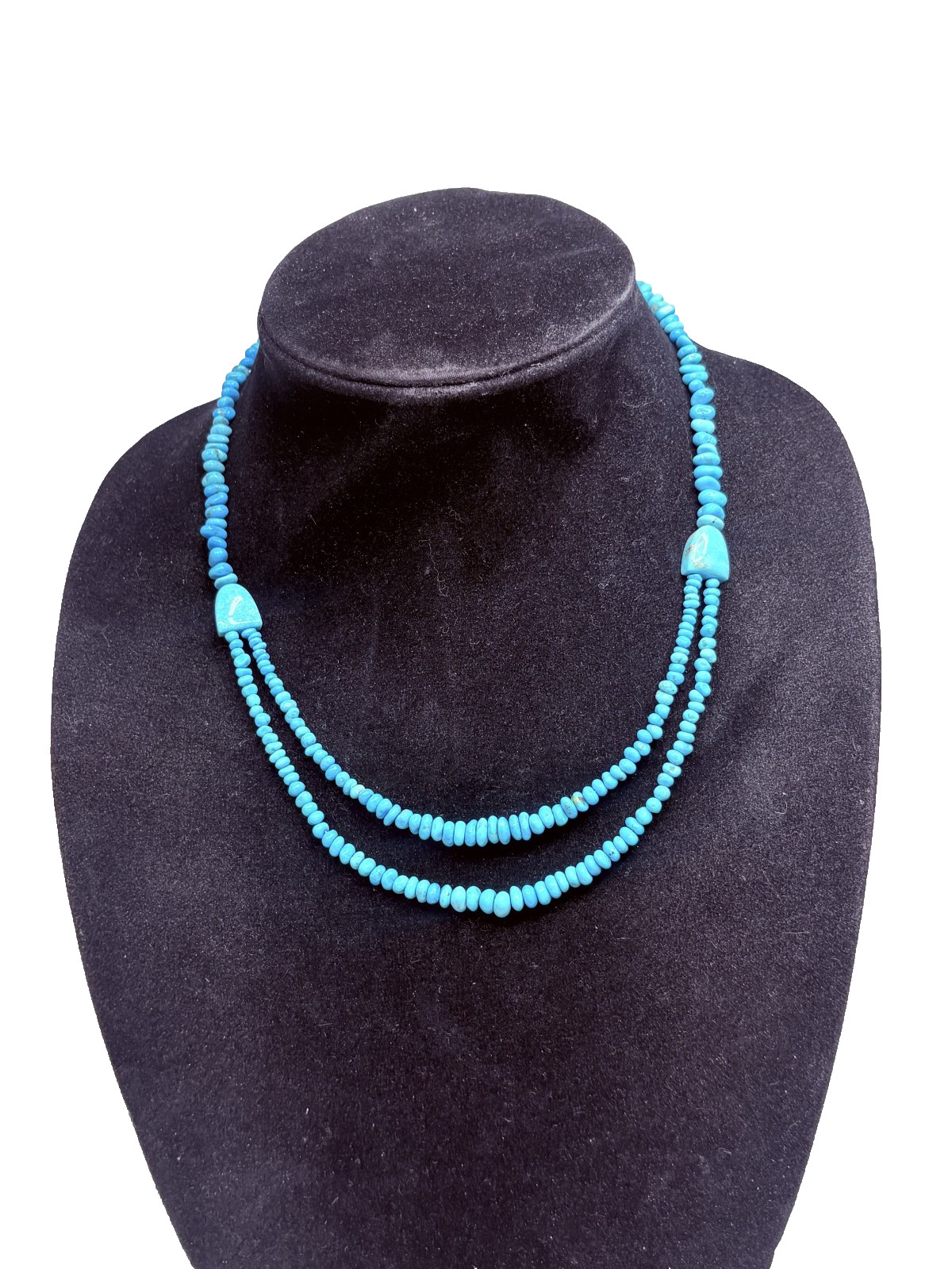 Vintage Jay King 925 Sterling Silver Blue Turquoise Double Strand Bib Necklace