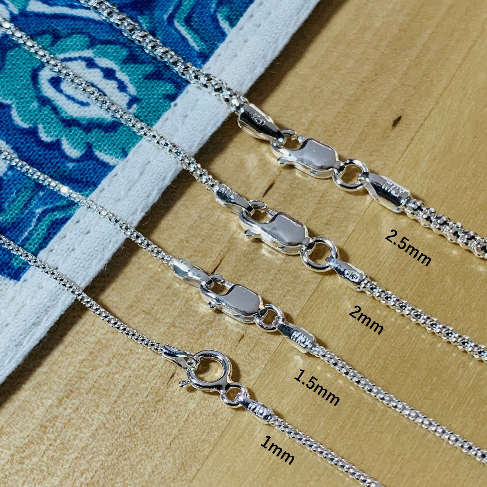 Real 925 Sterling Silver Diamond Cut Popcorn Chain Necklace Made in Italy