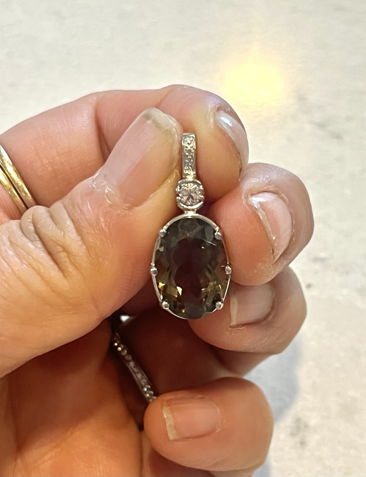 Beautiful Sterling Silver Smokey Quarts Pendant. Marked 925