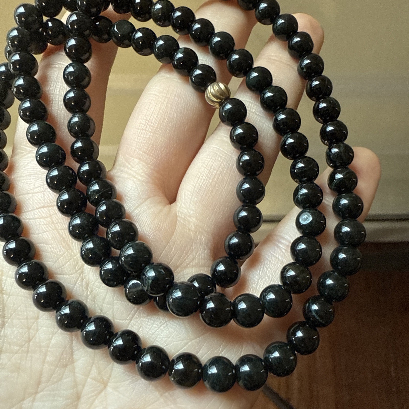 untreated Myanmar Grade A Black Jadeite Long Beaded Necklace 6.2 Mm 6 Mm