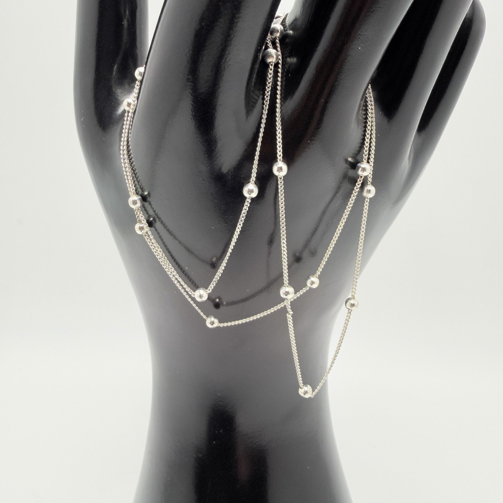IBB Italy 925 Sterling Silver Beaded Station Chain Necklace 19″ Dainty