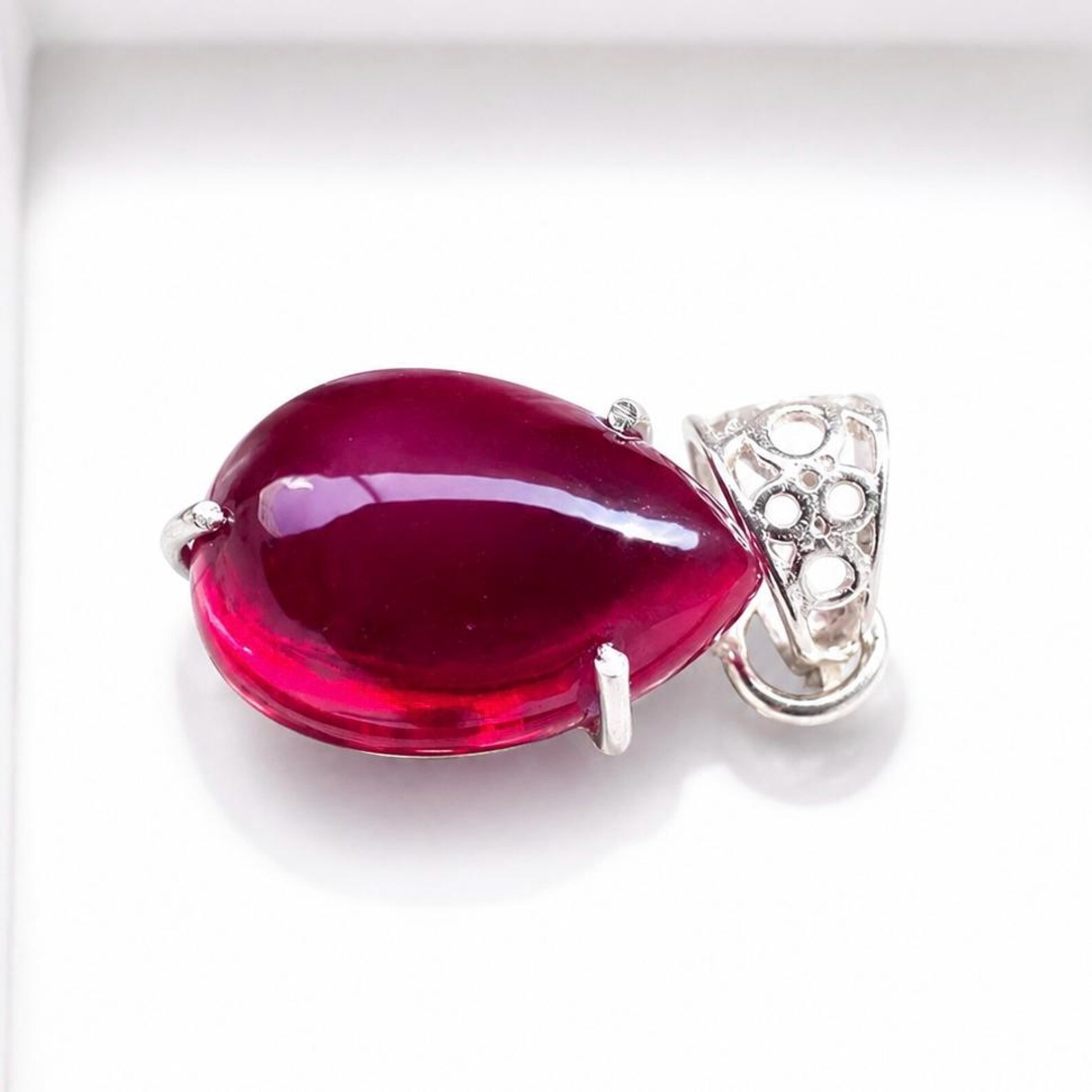 Natural Certified Red “Ruby Pendant 925 Sterling Silver Pear Cut Loose Gemstone