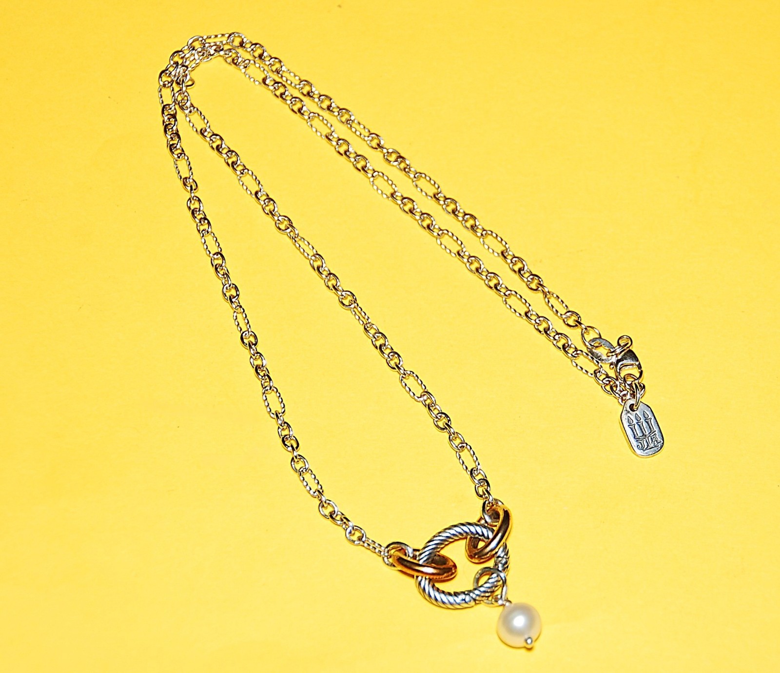James Avery 18″ Sterling & Bronze Changeable Charm Necklace with JA Pearl Charm
