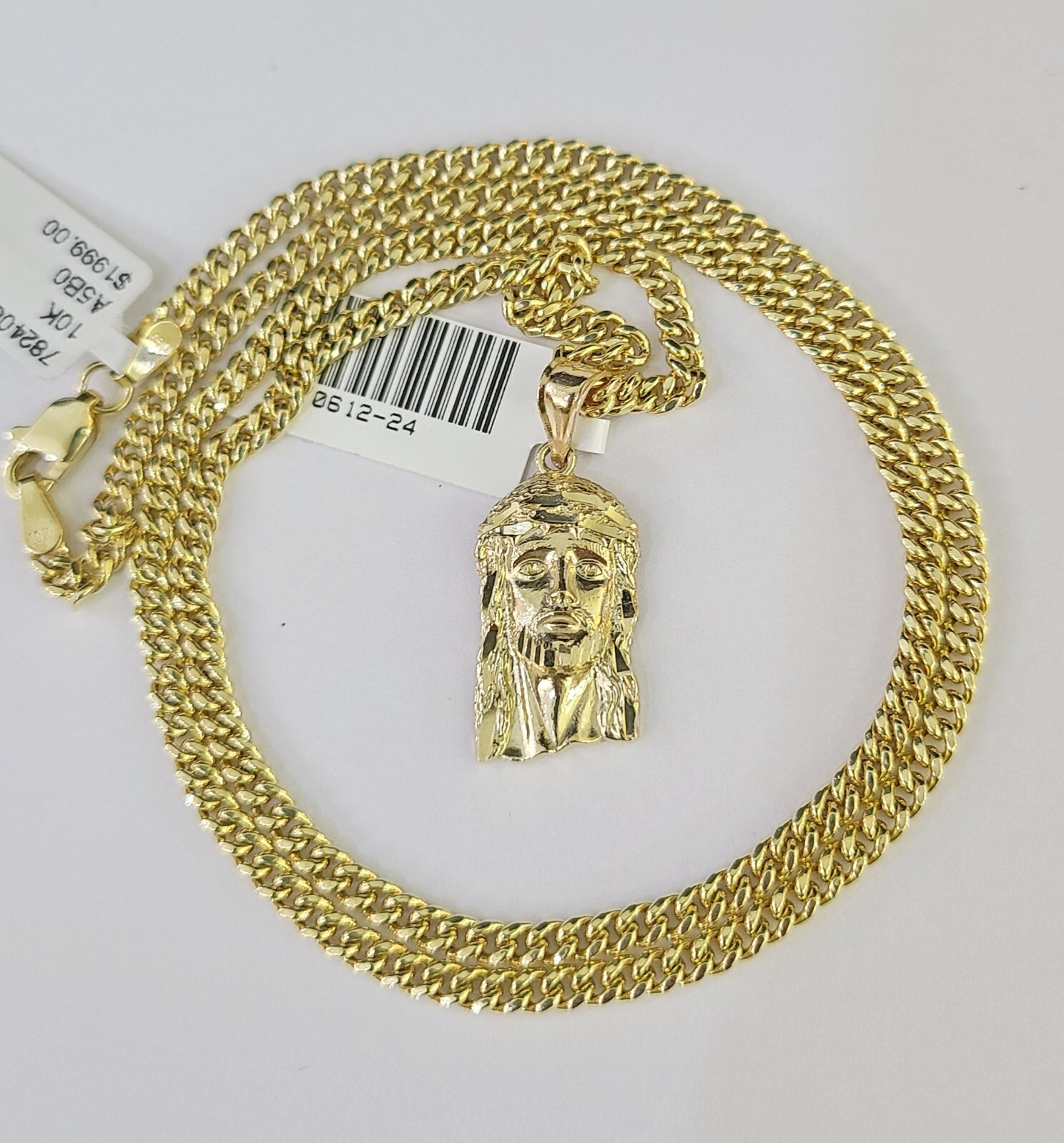 10K Gold Miami Cuban Chain Jesus Head 18″-28″ 3mm REAL Pendant Necklace SET