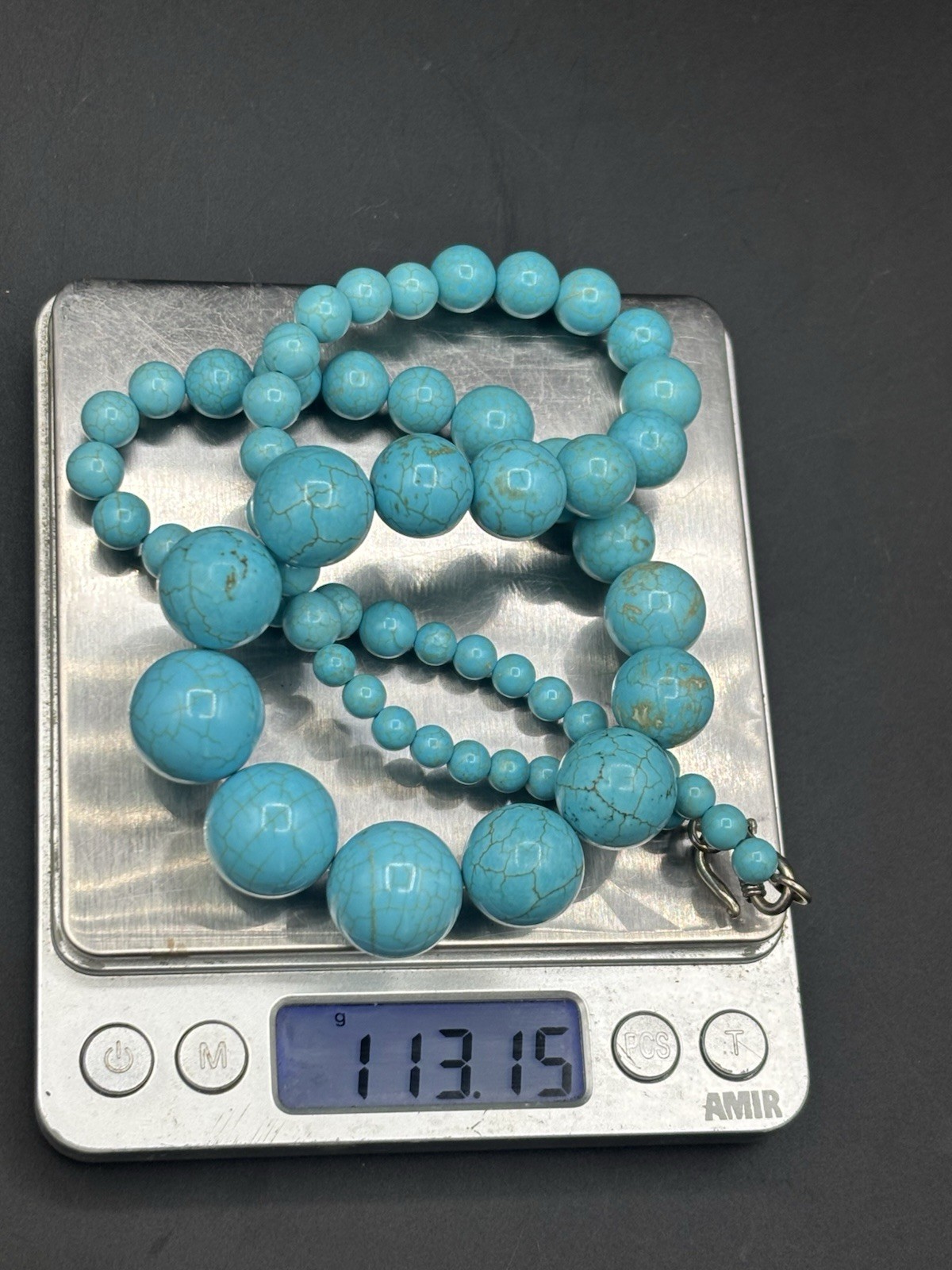 Sterling Silver Turquoise Graduate Beaded Necklace 113 Grams