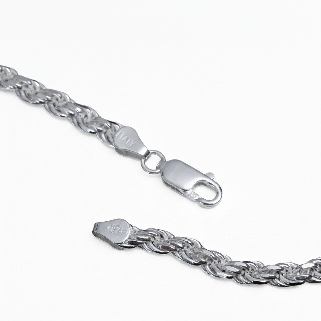 Classic Rope Chain Real Solid 925 Sterling Silver 4mm 18″ – 26″ Necklace ITALY