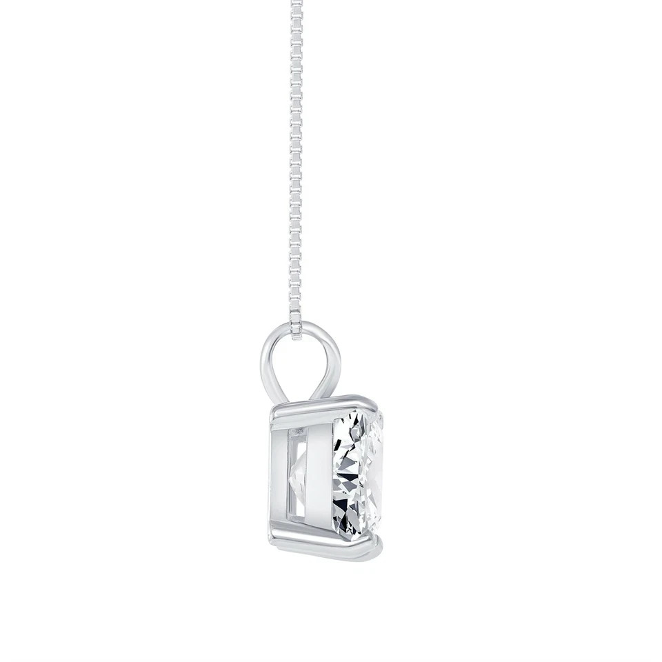 1 Ct Princess Lab Created Grown Diamond Solid 14K White Gold Pendant Necklace