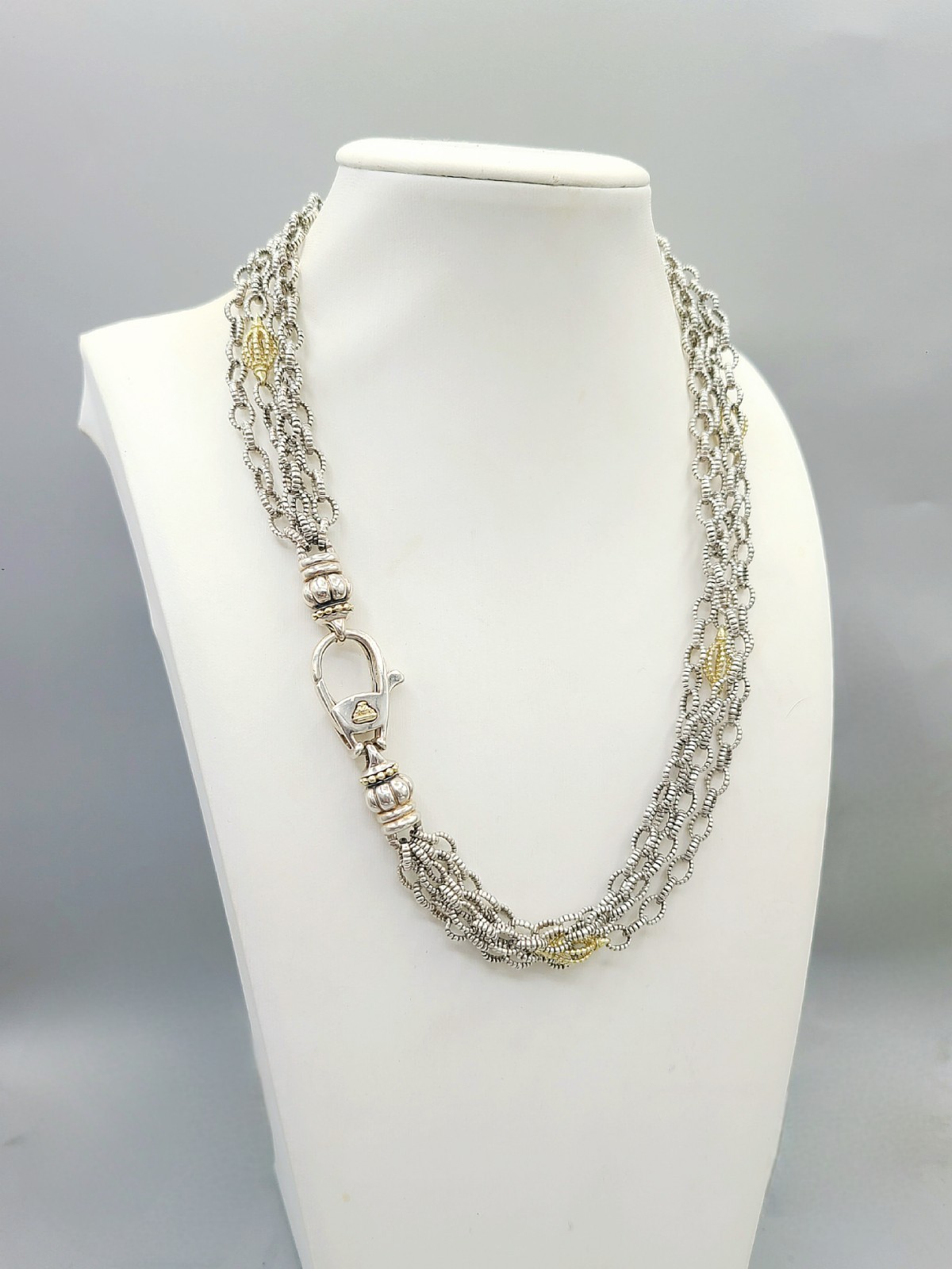 Lagos Caviar Signature Four Row Mixed Link Necklace with 18k Gold