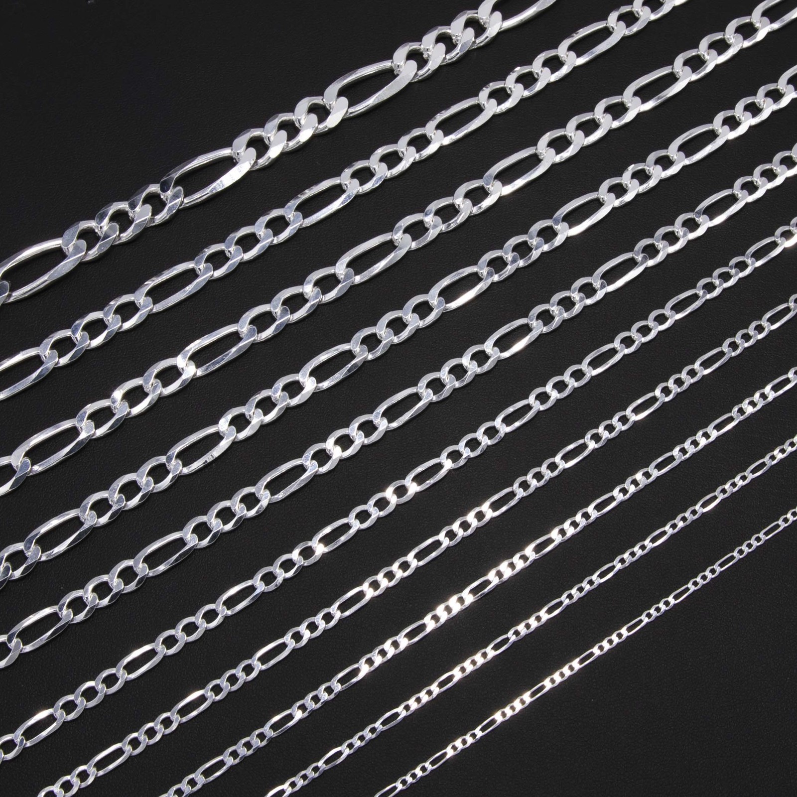 Shiny Figaro Chain Solid Sterling Silver 925 Italy All Sizes