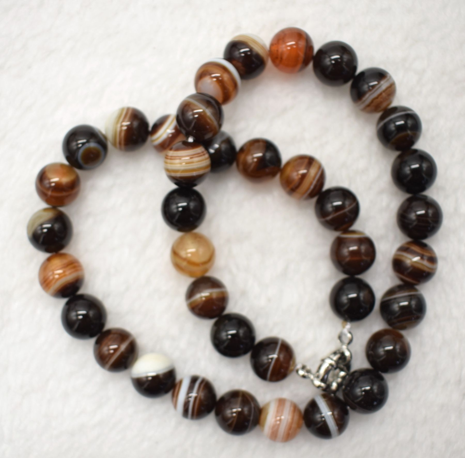 Natural Beautiful 10mm Brown Striped Agate Round Gemstone Beads Necklace 16-32in