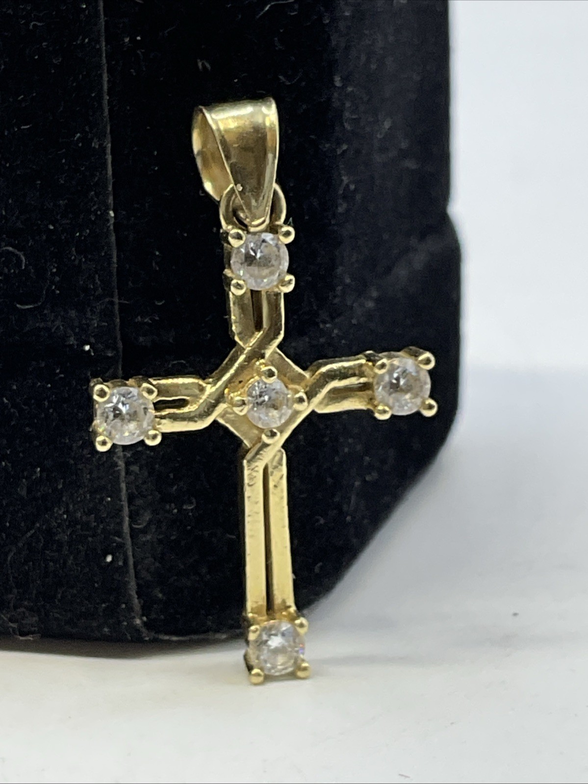 CROSS Charm Pendant (30mm x 17mm) Solid 13K Yellow Gold White CZ HANDMADE 2gr.