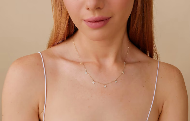 Disc Station Necklace For New Year Gift Round Natural Diamond GH/SI GDGL Certify