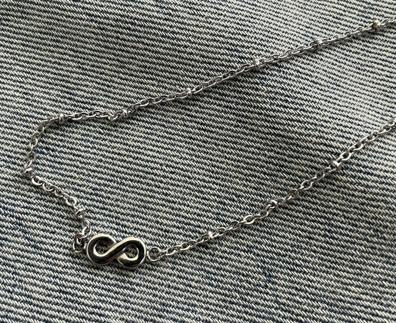 Long Silver Necklace with Infinity Symbols Sterling Silver