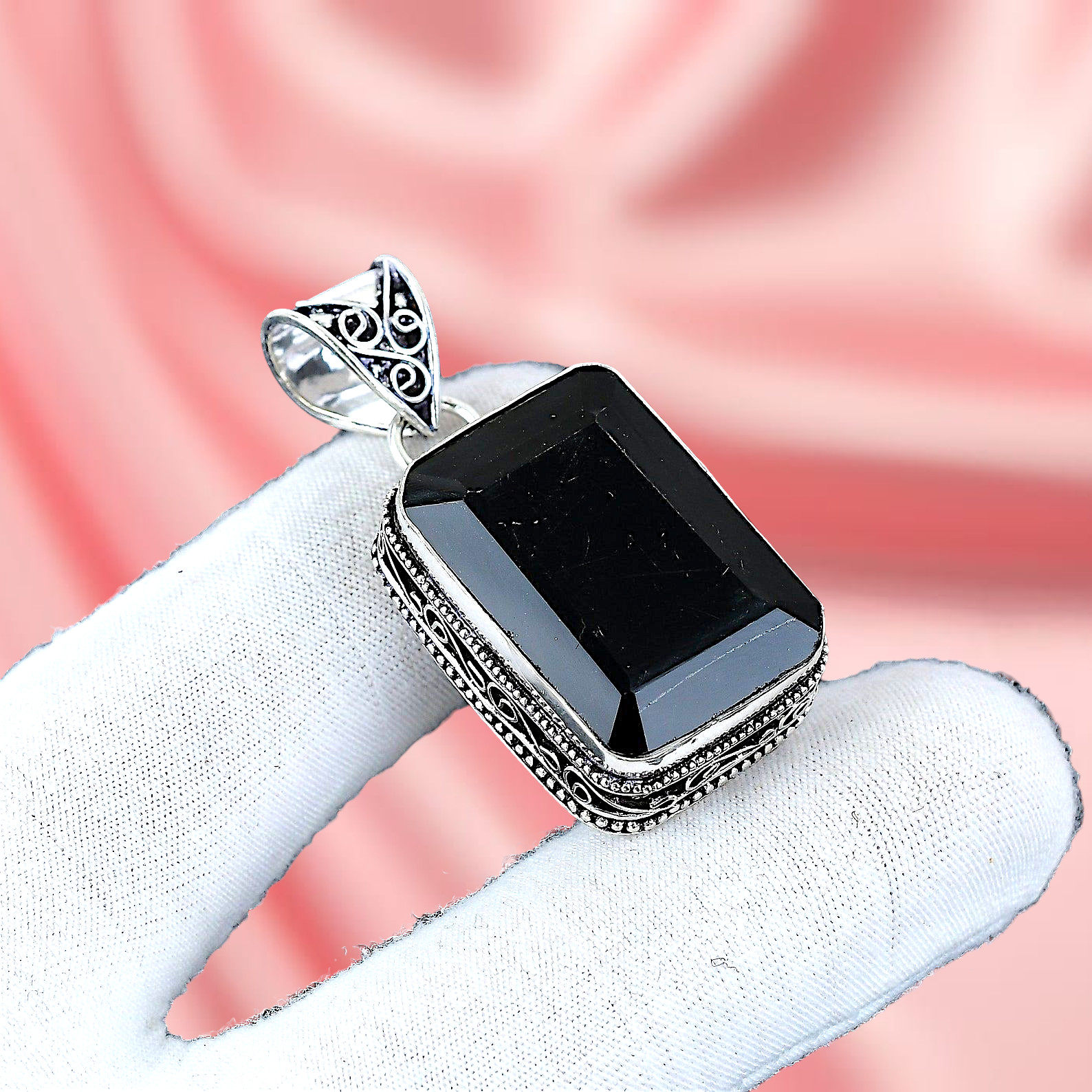 Black Onyx Silver Pendant 925 Sterling Silver Handmade Pendant Silver Pendant