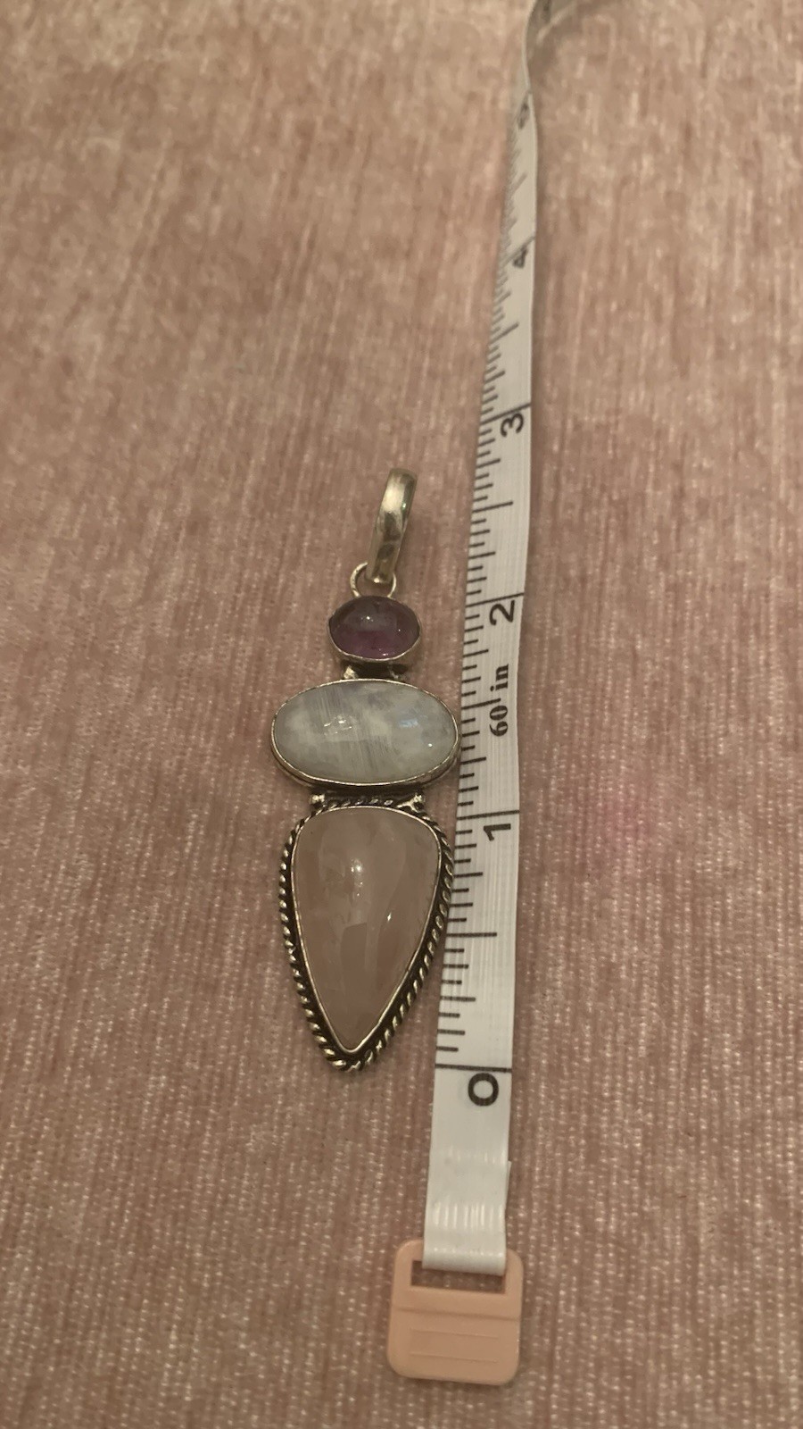 Gemstone 925 Silver Pendent Rose Quartz Moonstone And Amethyst