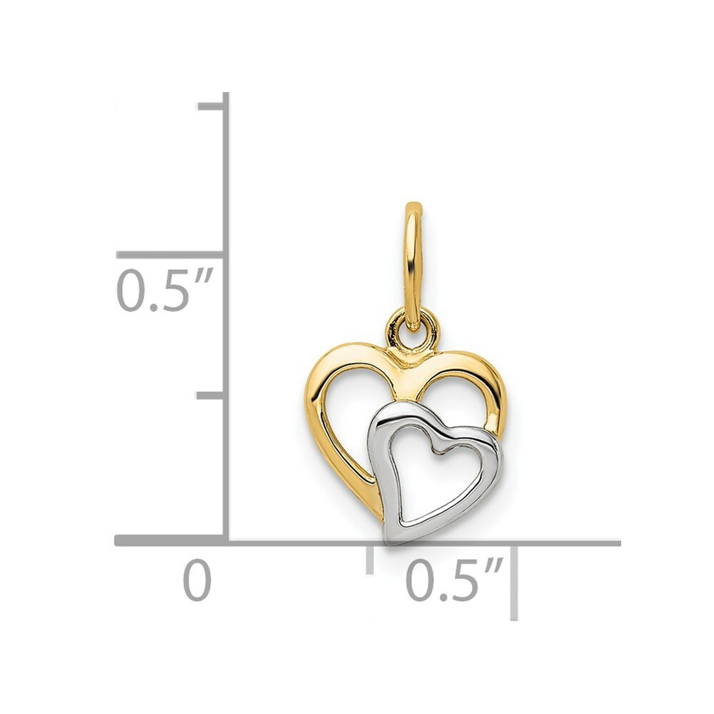 14K Yellow Gold and Rhodium Polished Hearts Pendant YC1353