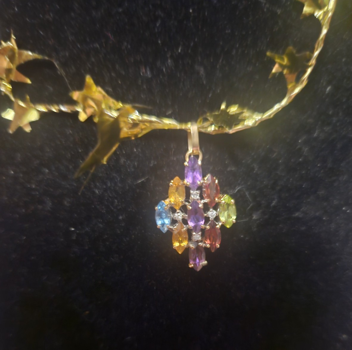 14K Pendant with 18K Bail 1, inch 2 gram Pendant with 4 Diamonds and 9 Gemstones