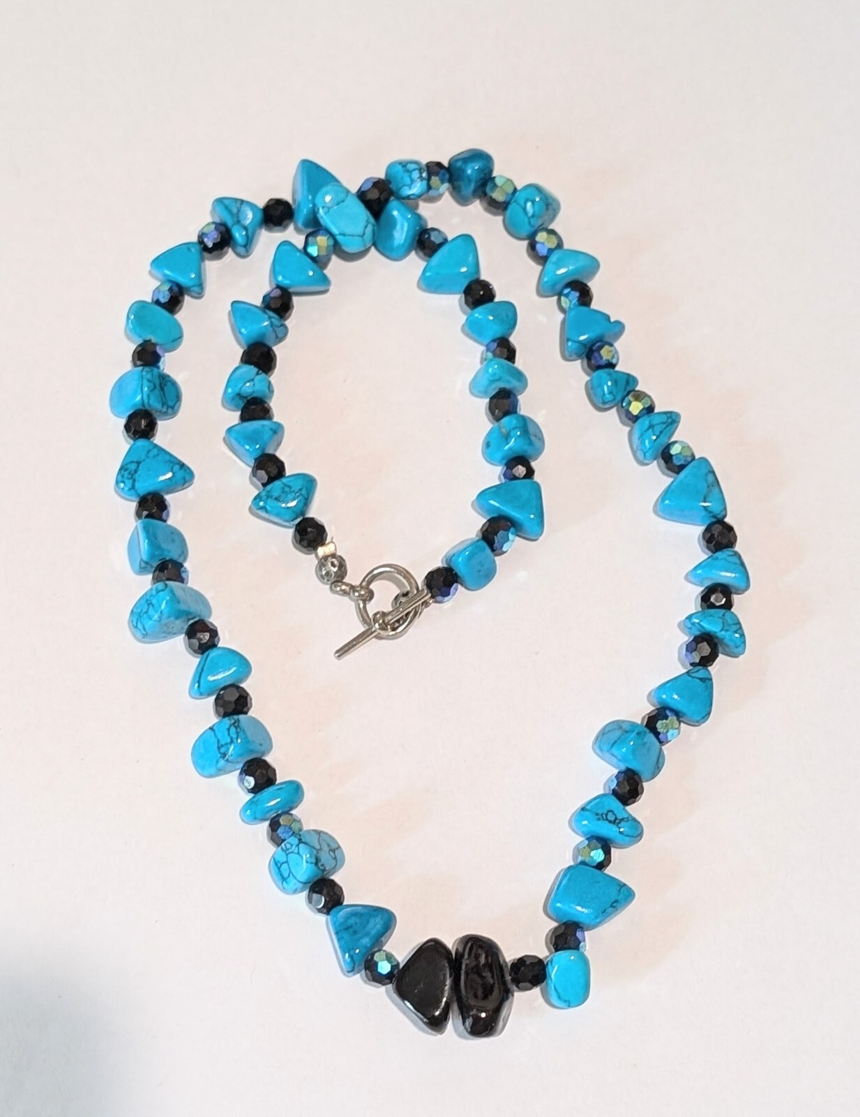 Southwestern Sterling Silver Natural Turquoise Onyx Crystal 22.75″ Bead Necklace