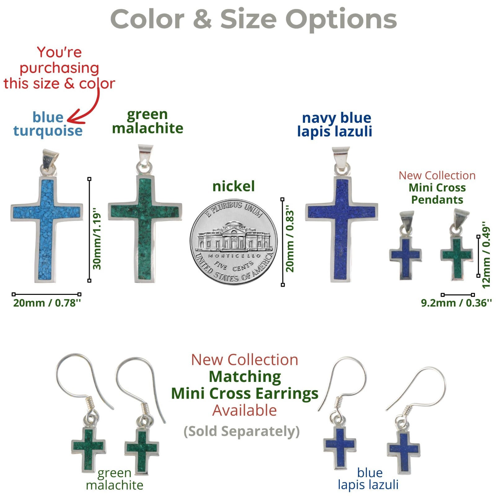Sterling Silver 925 Blue Turquoise Cross Pendant for Men & Women- No Chain