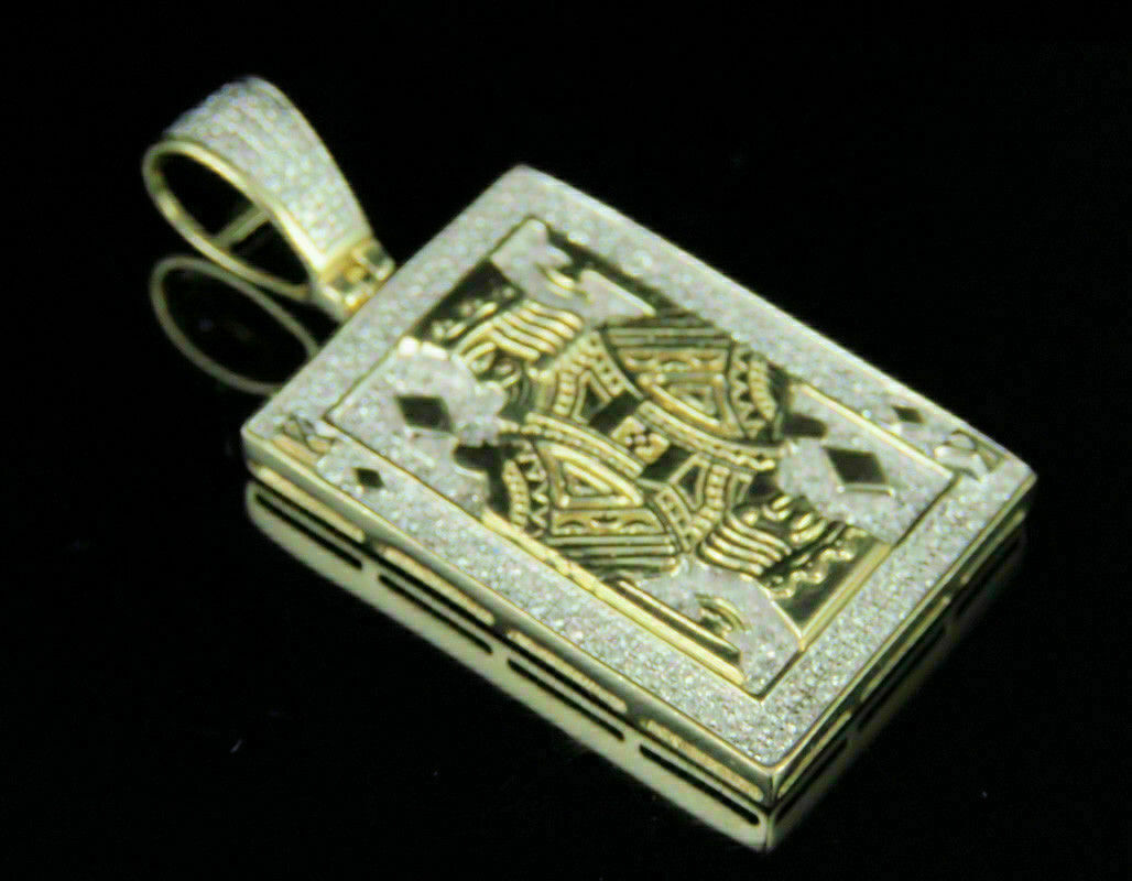 Natural Moissanite Men’s 14K Yellow Gold Plated Silver King Card Poker Pendant